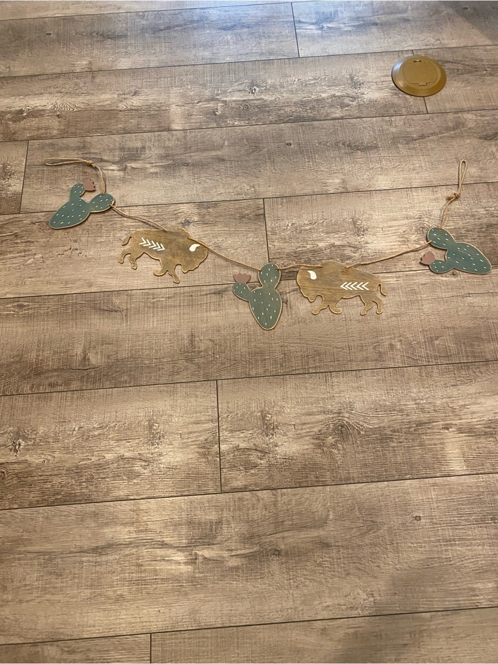 Southwest Cactus and Buffalo Wood Banner Garland - Teal & Natural